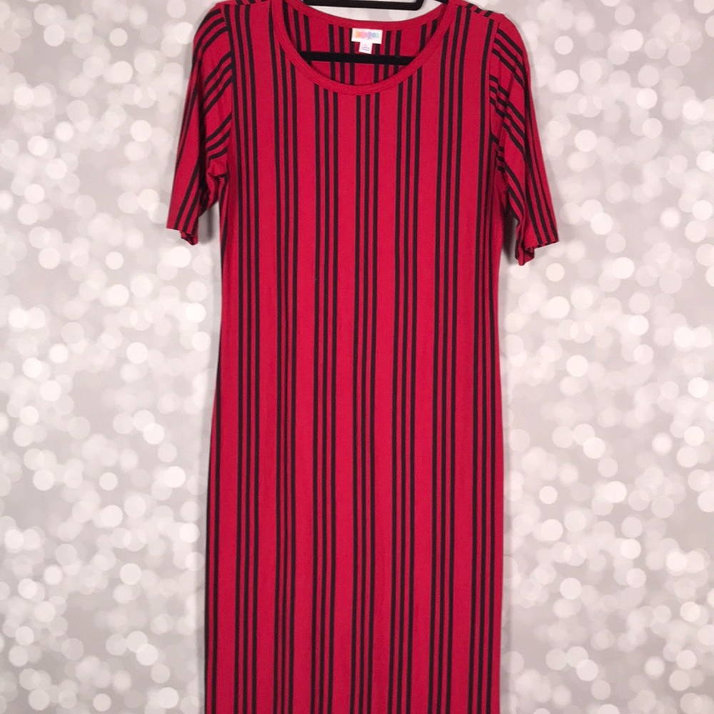 Red and Black Stripe LuLaRoe Julia dress